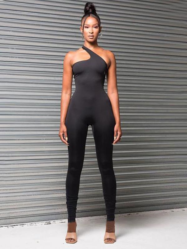 Solid Color Sleeveless Back Bandage Jumpsuits