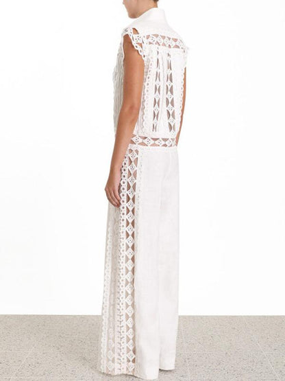 Casual Rivet holes Sleeveless Wide Leg Chic Jumpsuits