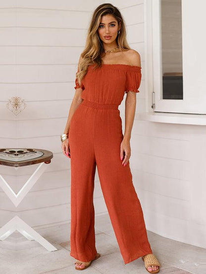 Cold Shoulder Short Sleeve Wide Leg Jumpsuits