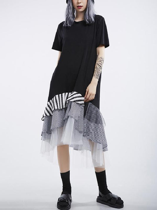 Mesh Split-joint Falbala Dress