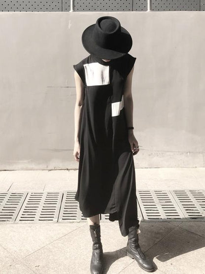 Asymmetric Sleeveless Black Long Dress