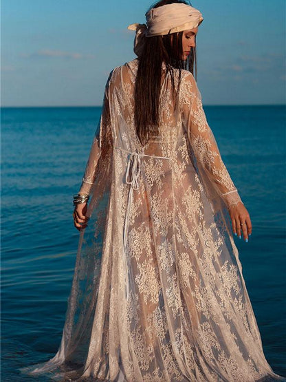 Pretty Long Lace Maxi Beach Dress Cover-up