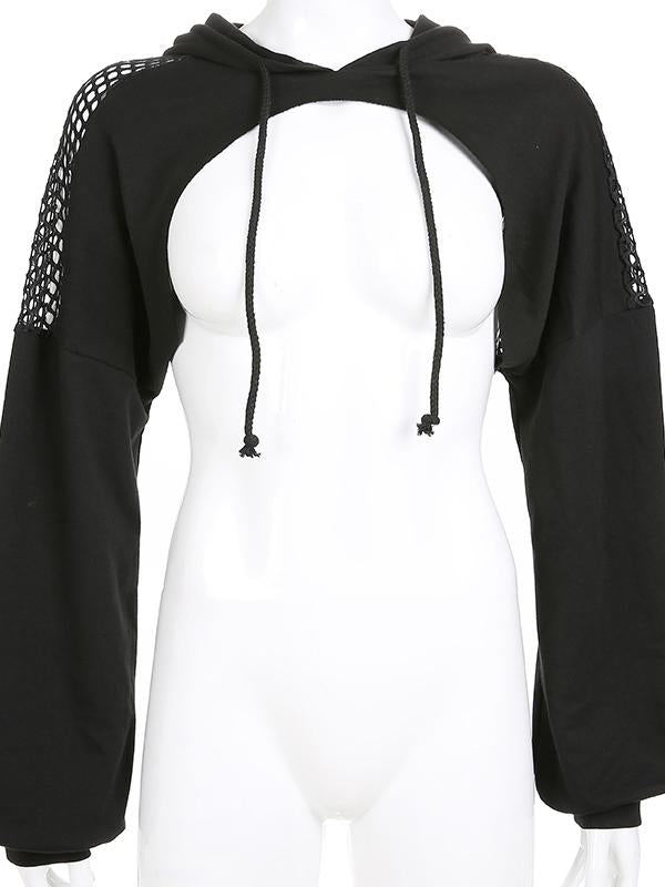 Fashion Split Joint Gauze Short Hoodies&Sweatshirt Tops