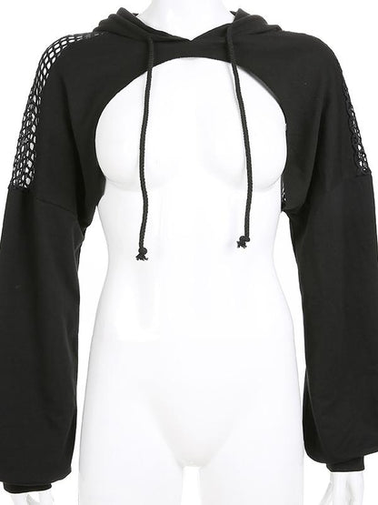 Fashion Split Joint Gauze Short Hoodies&Sweatshirt Tops