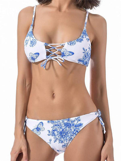 Caribe Printed Bandage Split Bikini Swimsuit