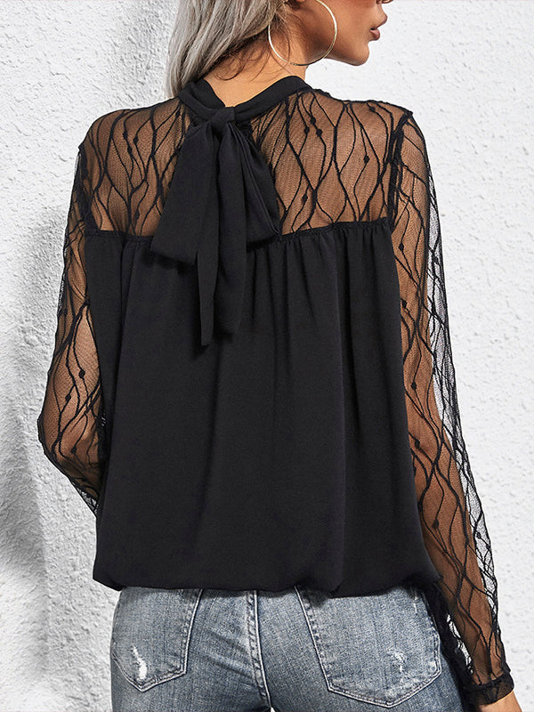 Original Mesh Split-Joint Tied T-Shirt Top