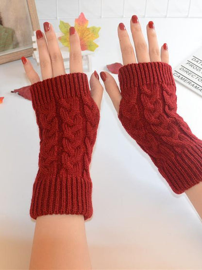Threaded Half Finger Knit Gloves