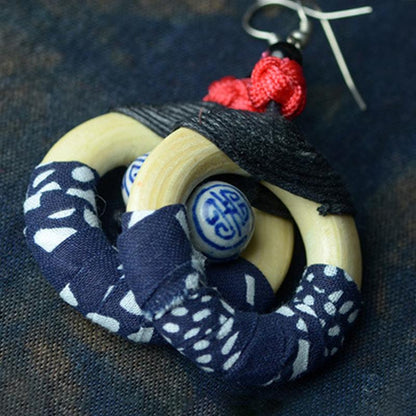 Buykud Blue And White Porcelain Retro Handmade Earrings
