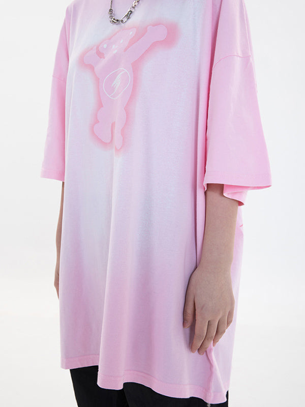 Vintage Round-Neck Bear Print Loose T-Shirts Tops