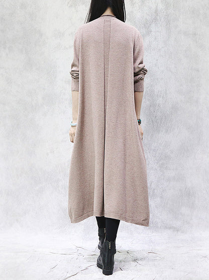 Artistic Retro Solid Color Split-Joint Embroidered High-Neck Long Sleeves Knitted Sweater Dress