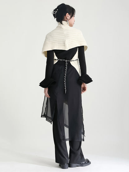 Personalized Solid Knitted Multi-Wear Method High-Neck Pullover Cape Tops