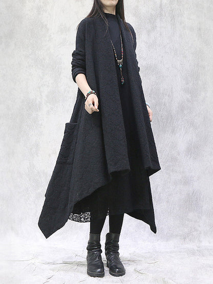Artistic Retro Irregular Solid Color Split-Joint With Pocket Long Sleeves Cardigan Outwear