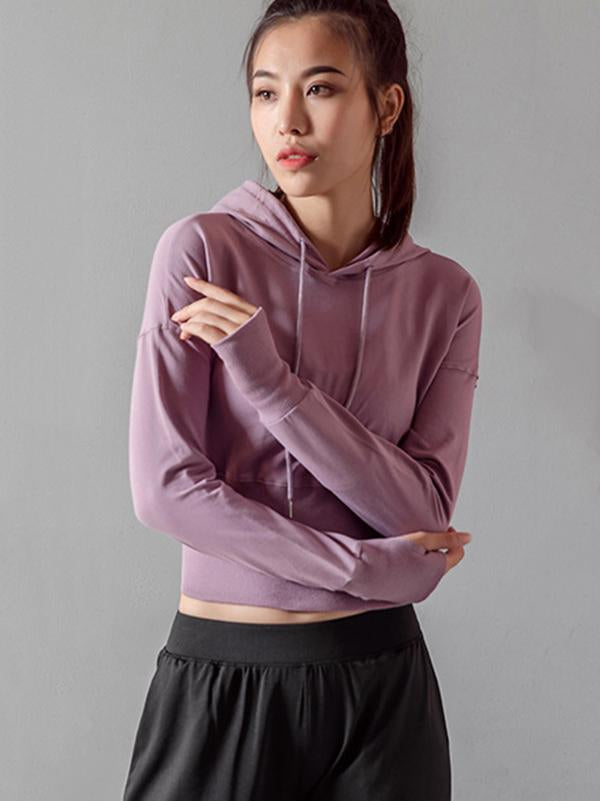 Fashion Solid Long Sleeves Sports Hoodies&Sweatshirt Tops