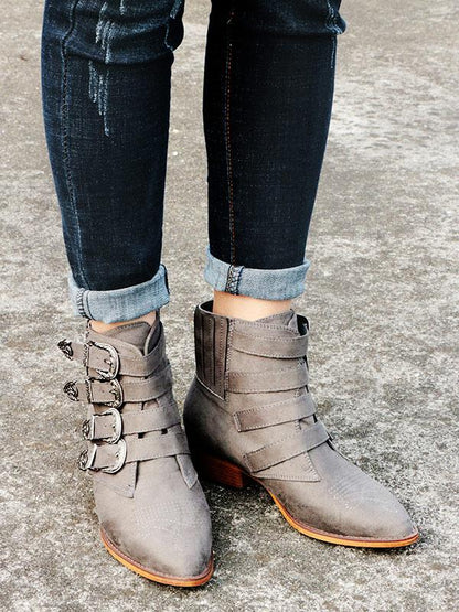 Vintage Buckle Embossed Booties