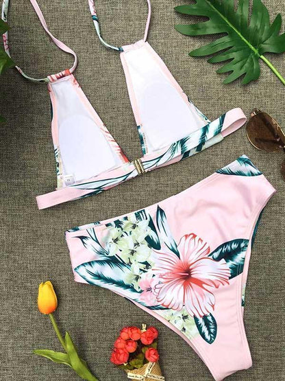 Printed Lace-up Bikinis Swimwear