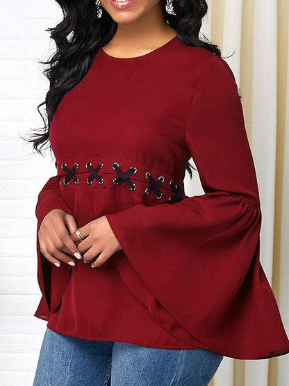 Vintage Bandage Flared Sleeves Blouses&Shirts Tops