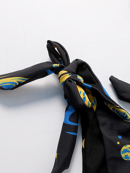 Black Printed Dull Bikinis Swimwear