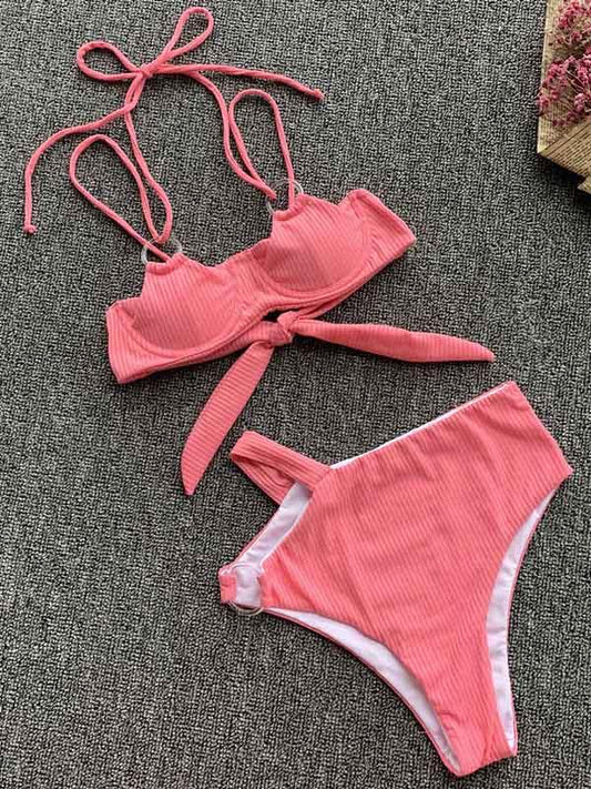 Solid Color Bandage Bikini Swimsuit