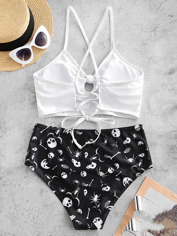 Vest Style Bandage Sexy Print Split Type Bikini Swimsuit