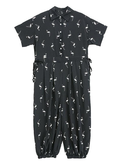 Loose Black Lace-up Jumpsuits