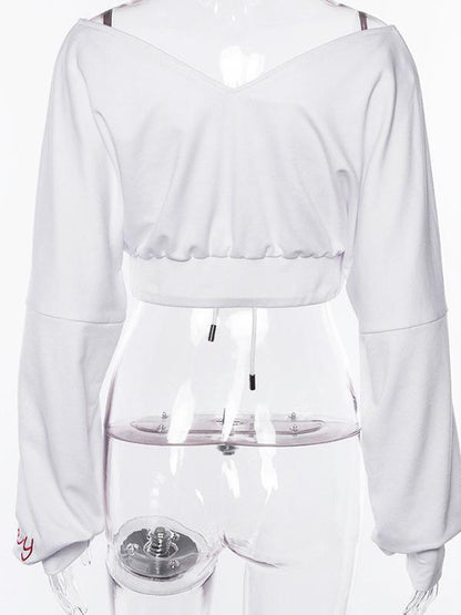 Sports V-neck Letter Embroidered Hoodies&sweatshirts Tops