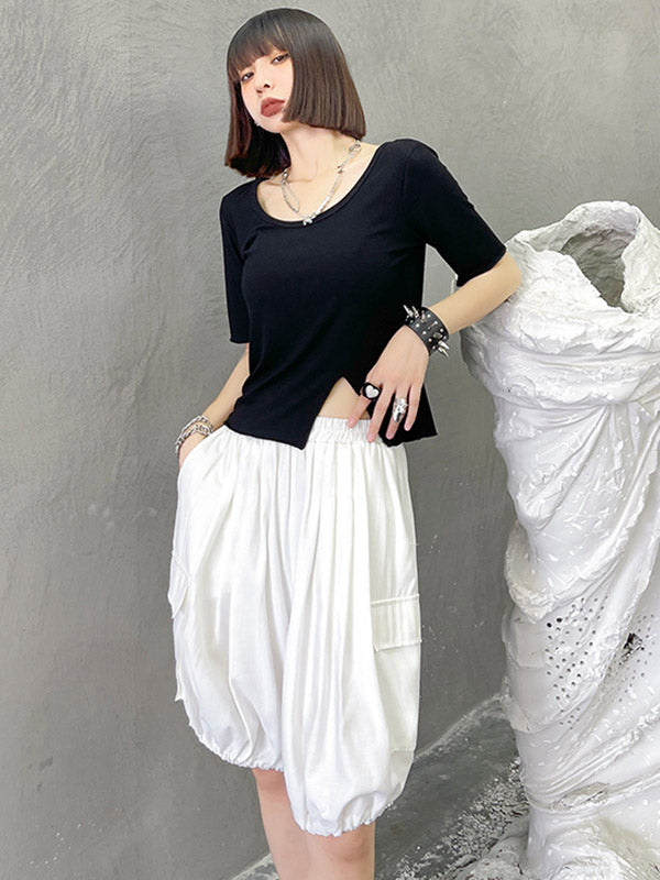 Stylish Loose Elastics High Waisted With Pocket Short Knickerbockers