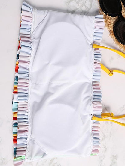 Striped Top Smocked Bikini Set
