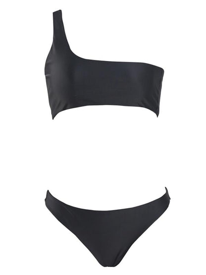 Plain Black One Piece Ribbed Swimsuit