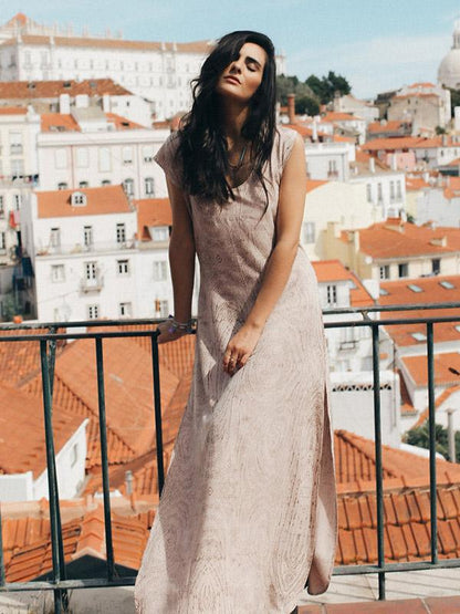 Rubber Band Split-joint Sleeveless Maxi Dress