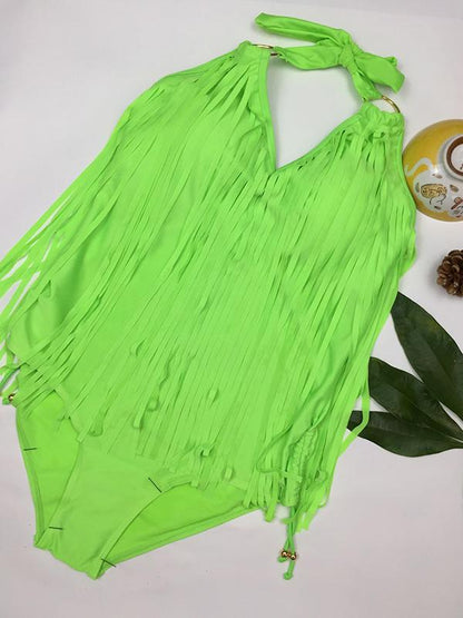 Plus Size Tassels Plain Bikinis Swimwear