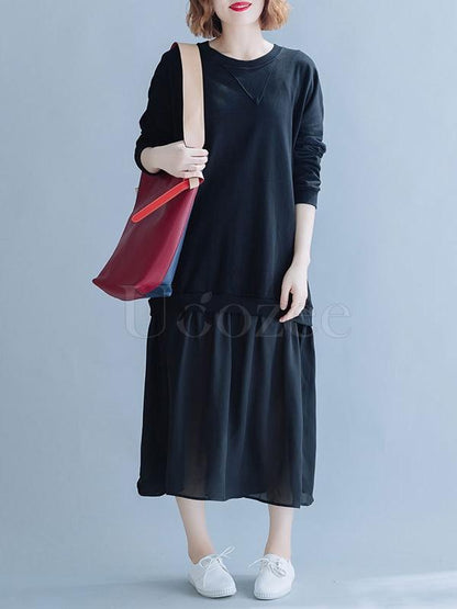 Loose Chiffon Split-joint Solid Midi Dress
