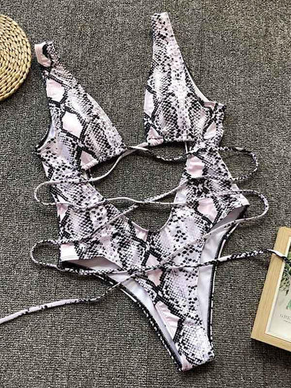 Leopard&Snakeskin Scrunch One Piece Swimsuit