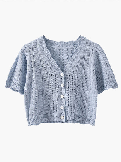 Original Solid Color V-Neck Knitting Cardigans Tops
