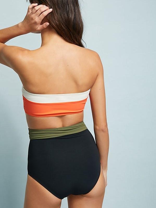 Sexy Strapless Clashing Colors Split Bikini Swimsuit