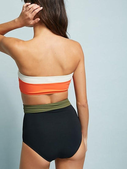 Sexy Strapless Clashing Colors Split Bikini Swimsuit