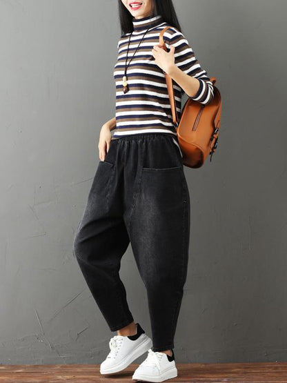 Cotton Vintage Gray-black Harem Jean Pants