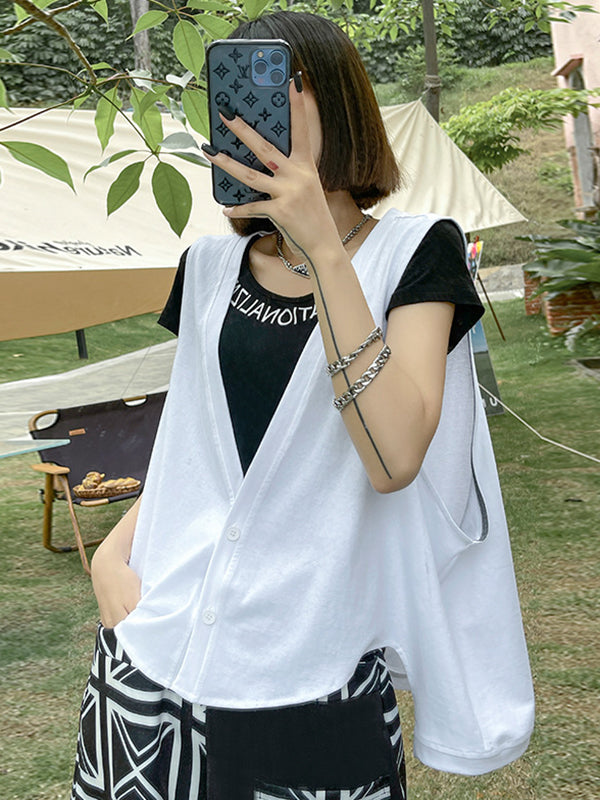 Simple Casual Loose Buttoned Solid Color Vest Outwear