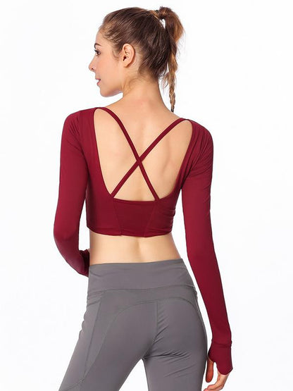 Cross-back Long-sleeve Sports Tees & Tanks