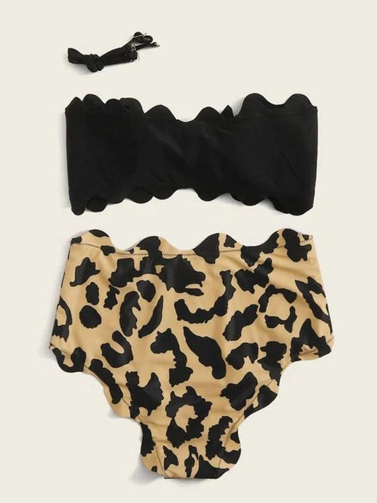 Strapless Bow Split Type Bikini Swimsuit