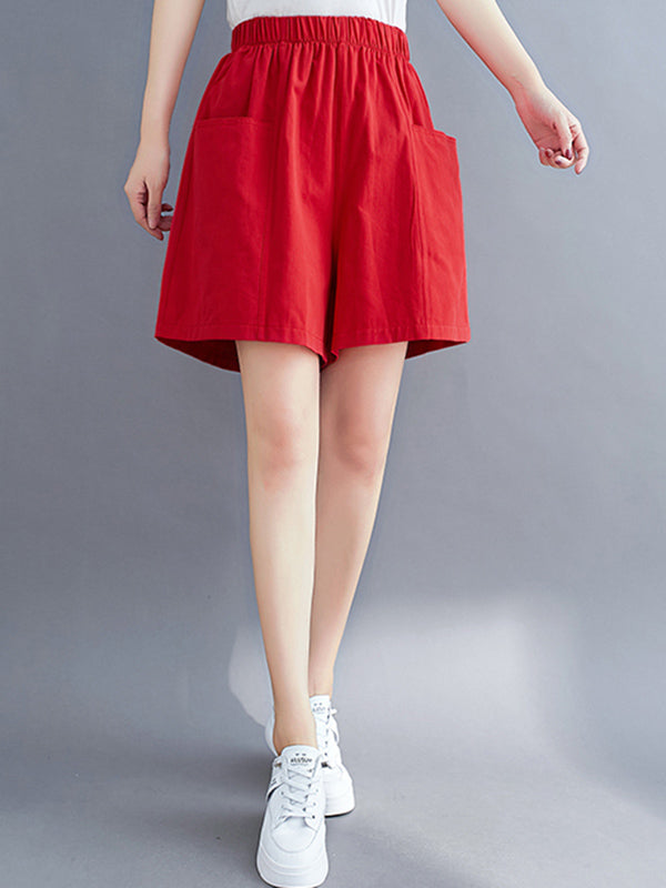 Casual Solid Color With Pocket Wide Leg Shorts