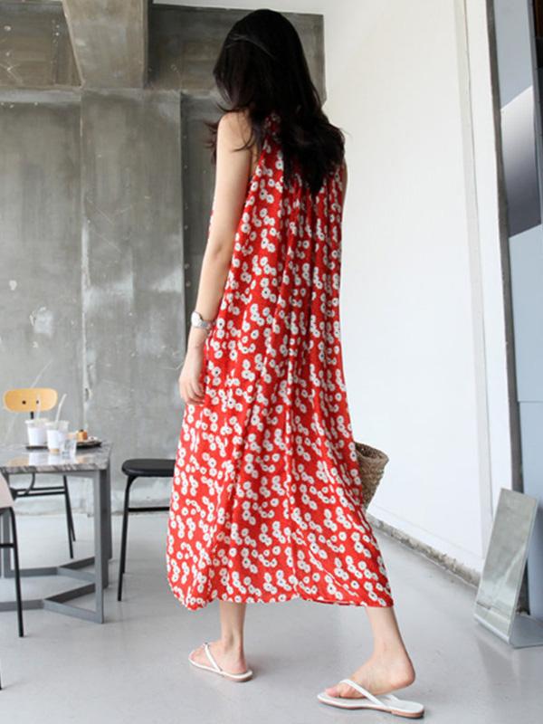 Floral Sleeveless Plus Size Midi Dresses