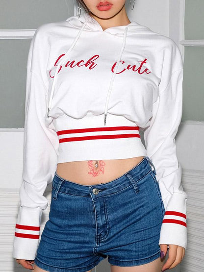 Long Sleeve Letter Printed Contrast Hoodies