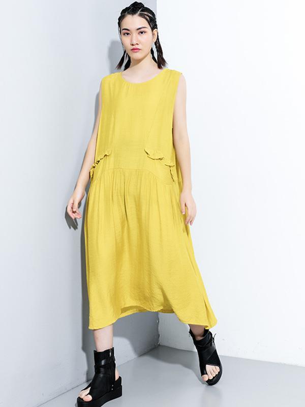 Original Solid Irregularity Sleeveless Dress