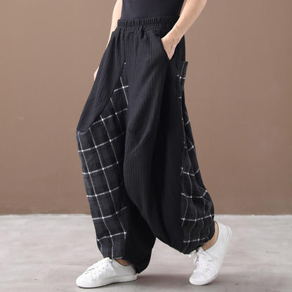 Loose Plaid Stitching Irregular Harem Pants