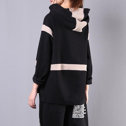 Buykud Literary Contrast Color Casual Loose Hoodie