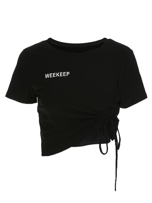 Casual Letters Printed Loose Exposed Navel T-Shirts Tops