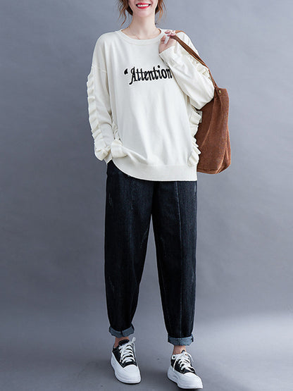 Simple Solid Color Letter Print Embroidered Sweatshirt Top