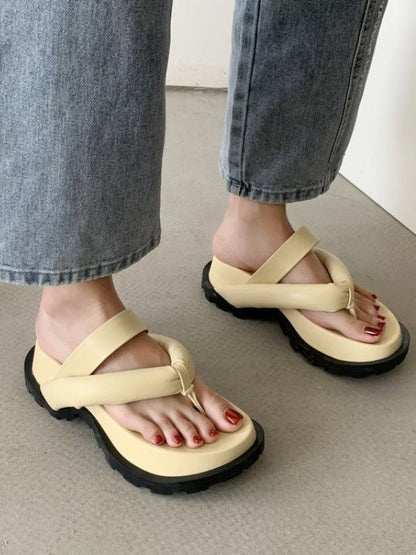 Stylish Yellow&Black Flip Flops Flatform Slippers