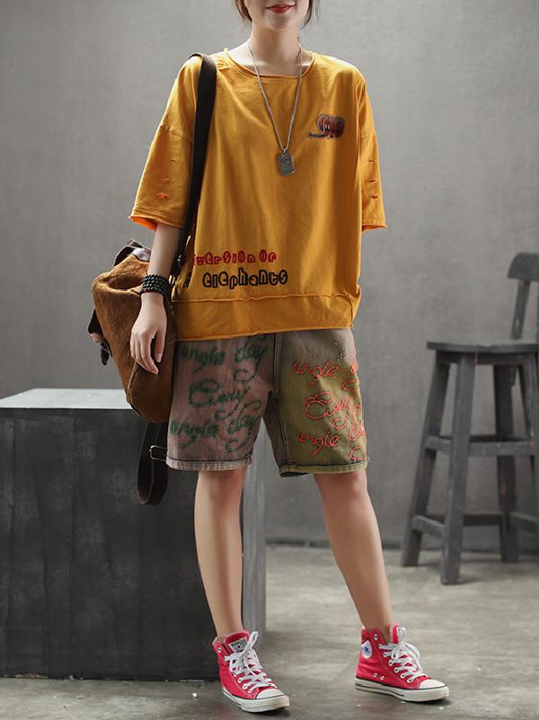 Vintage Loose Embroidery Straight Leg Bottom