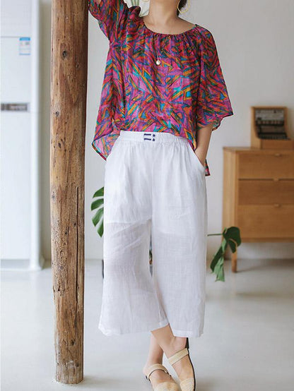 Casual Retro Frog Wide Leg Cropped Trousers